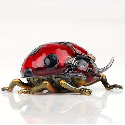 TEMU Red Ladybug Figurines Collectiblestrinket Box Hinged With Enamel And Sparkling Rhinestones Jewelry Boxes Gift