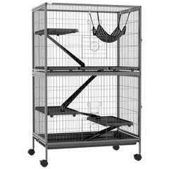 TEMU Pawhut 50" 5-tier Small Animal Cage, Ferret Cage, Large Chinchilla Cage With Hammock Accessory & Heavy-duty Steel Wire, Small Animal Habitat With 4 Doors, Removable Tray, Gray