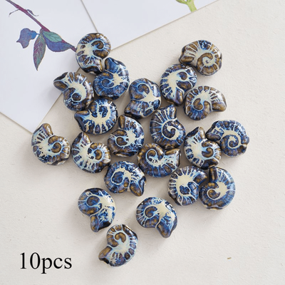 TEMU 10pcs Blue And White Jingdezhen Ceramic Snail Beads, Parrot Spiral Large Hole Charms, Diy Ocean Lily Conch Shell Bead Assortments For Jewelry Making