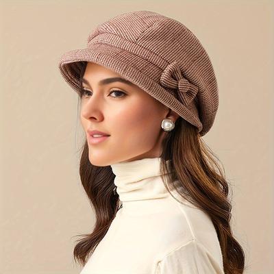 TEMU 1pc Warmth-enveloping Plaid Basin Hat - Stylish Coldproof Sunshade For Women - Perfect Outdoor Accessory, All Seasons, Middle-aged & Elderly