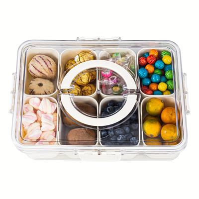 TEMU Multi-grid Clear Food Storage Box With Lid & Handle, Summer Portable Food Storage Container, Food Storage Organizer, Serving Platter For Picnic, Space Saver [not Dishwasher Safe]