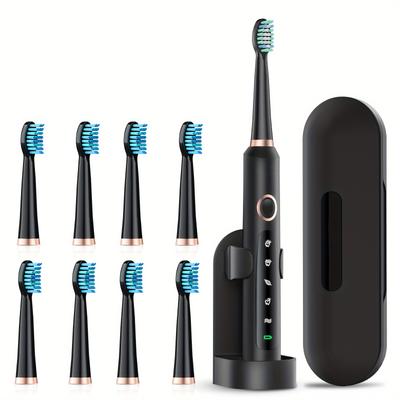 TEMU Electric Toothbrush For Adults, Ultrasonic Toothbrushes With 40000vpm Motor And 8 Brush Heads, 5 Modes, Ideal For Gift