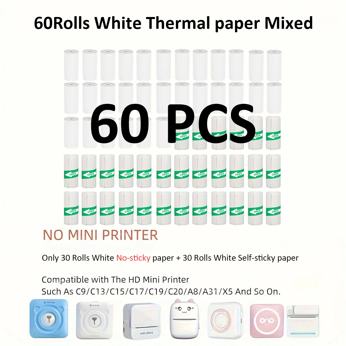 60 Stück Großhandel Thermopapier Mini-Druck selbst klebende Etiketten aufkleber für Mini drucker Aufkleber Foto klebriges Papier Sammelalbum Image