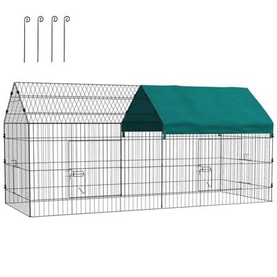 Pawhut - Freilaufgehege 220 x 85 x 103 cm Kleintiergehege mit Abdeckung, 4 Türen, Meerschweinchen