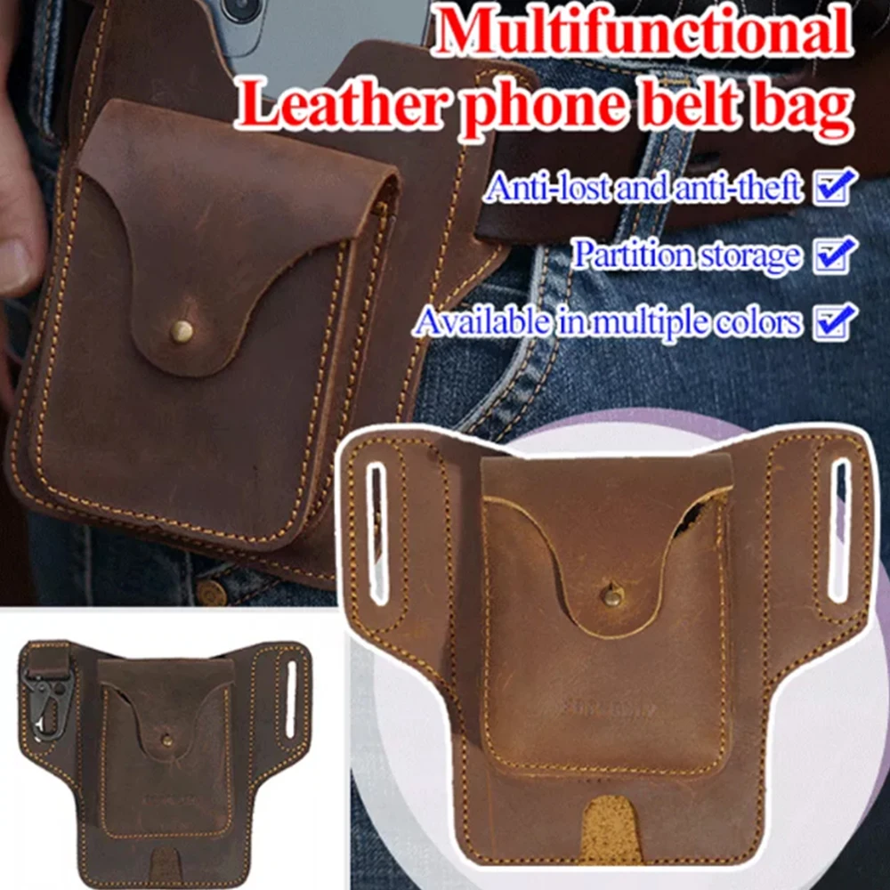 Mode Multifunktions PU Leder Gürteltasche Casual Braun Handy Geldbörse Tasche Herren Outdoor Reise Sport Gürteltasche Fall