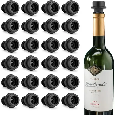Wine Saver Vacuum Stoppers,Vacuum Pump Preserver Wine Saver Reusable Bottle Sealer Keeps Wine Fresh, Set of 24, Black