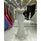 Customized Arabic Off White One Shoulder Long Mermaid Evening Dresses Crystals Wedding Formal Party Gowns for Females