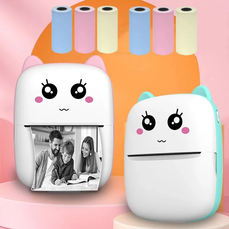Tragbarer Mini-Drucker, kabellos, Bluetooth, Android, iOS, mobiles Foto, Thermodrucker, Tags, Termica, Etikettendrucker mit Papierrollen Image