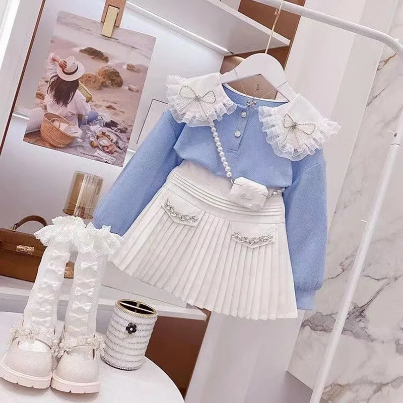 Kinder Outfits Baby Mädchen Kleidung Set Pullover Kleidung Outfit 2 Stück neuesten Winter gestrickt einfarbig lässig Top T-Shirt Rock Image