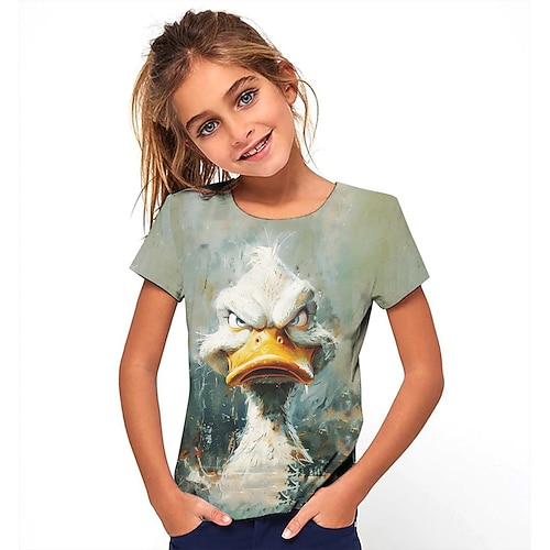 Mädchen 3D Graphic Karikatur T-Shirt Kurzarm Sommer Frühling Modisch Basic kinderkleidung 4-12 Jahre Rundhalsausschnitt Outdoor Casual Täglich Regular Fit Image