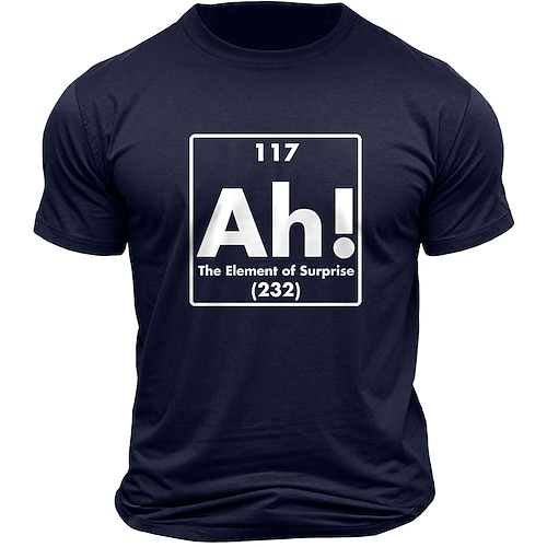 Herren Lustiges Grafik T-Shirt 'Ah Das Element der Überraschung' Periodensystem Wissenschaft Wortspiel Kurzarm Image