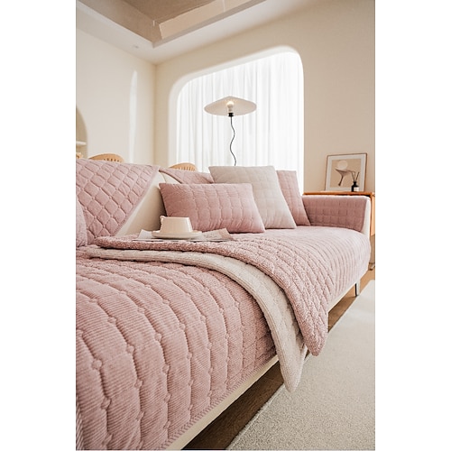 Copridivano antiscivolo morbido in peluche biscotto - tessuto ultra confortevole e accogliente - retro antiscivolo per una vestibilità sicura - protegge il divano da versamenti, macchie e usura -