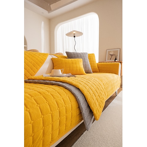 Copridivano antiscivolo morbido in peluche biscotto - tessuto ultra confortevole e accogliente - retro antiscivolo per una vestibilità sicura - protegge il divano da versamenti, macchie e usura -