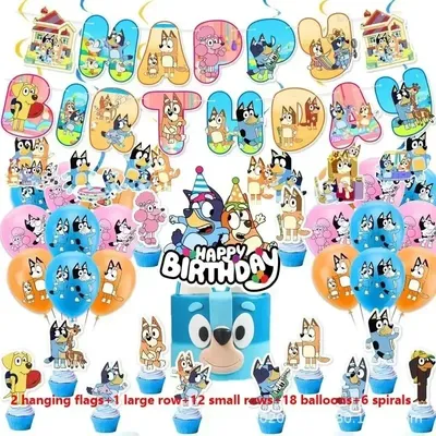The Bluey Family Blue Theme Birthday Party Decorative Supplies Holiday Hangers Flag Size Flag