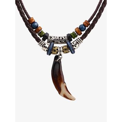 Men's Multi-Layer Anchor Pendant Necklace - Frosted Rope, Black Gallstone, Wooden Beads, and Alloy, Adjustable Length, Nautical Style for Casual and Beachwear