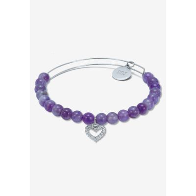 Women's Genuine Purple Amethyst Silvertone Heart Charm Bangle, 7.5 Inches by PalmBeach Jewelry in Purple