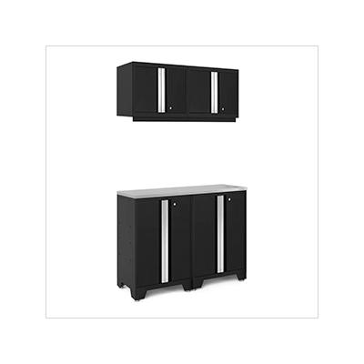NewAge Garage Cabinets BOLD Series Black 5-Piece Set with Stainless Steel Top
