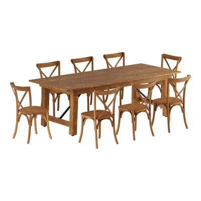 Lancaster Table & Seating Vineyard 8' Barrel Brown Wood Folding Table Set with 8 Cross Back Chairs