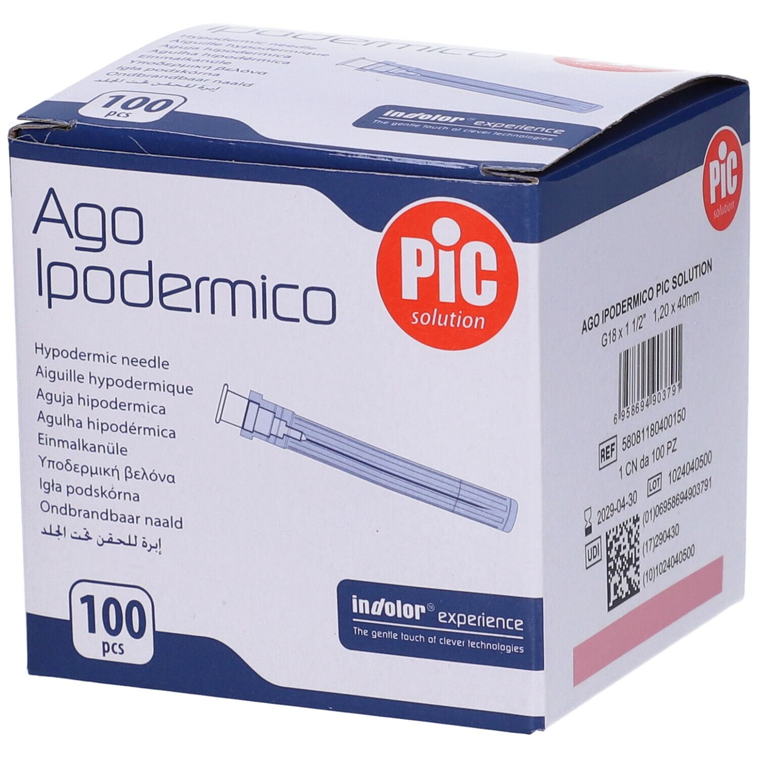 PIC Ago Ipodermico Monouso Gauge 18 1 1/2 - 100 Pezzi pz per iniezione