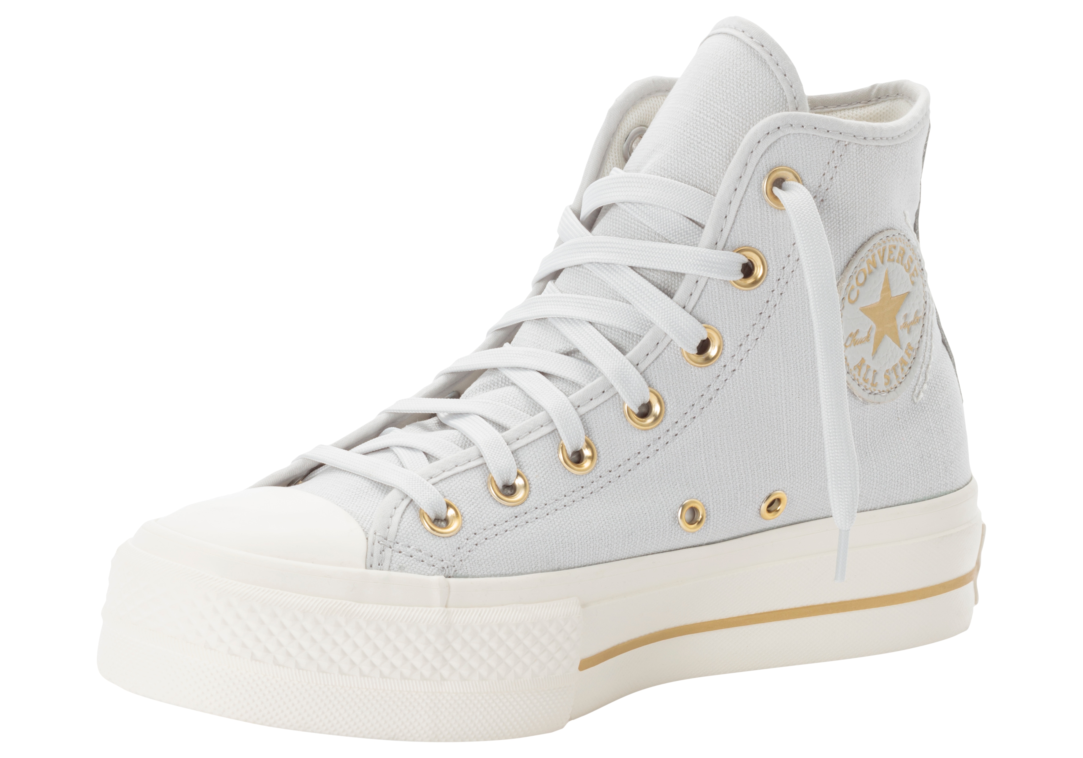 Sneaker CONVERSE "CHUCK TAYLOR ALL STAR LIFT PLATFORM TAILORED LINES", Damen, Gr. 36, grau (barely grau, egret, gold), Textil, Schuhe Sneaker