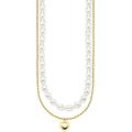 Kette mit Anhänger "Schmuck Geschenk Silber 925 Halskette mit Perlen und Herzanhänger", gold (gelbgoldfarben, weiß), ANISTON JEWELRY & WATCHES, Halsketten, Damen, Silber 925 (Sterlingsilber)-Perlen, L: 50cm-39cm B: 1mm, Silber 925 (Sterlingsilber),...