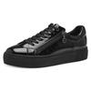 Plateausneaker TAMARIS, Damen, Gr. 38, schwarz, Lacklederimitat, unifarben, glänzend, sportlich, Schuhe, Freizeitschuh, Halbschuh, Schnürschuh mit T-Logoanhänger, vegan