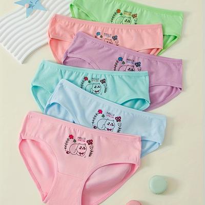 TEMU 6 Pcs Girl's Cute Bow & Rabbit Print Briefs, Soft & Comfy Cotton Underwear Set, For All Season Wearing