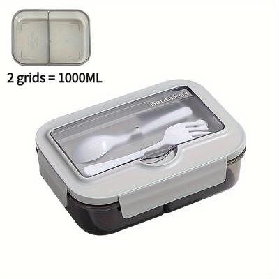 TEMU Leak-proof Bento Lunch Box With Cutlery - Microwave Safe, Square Divided Food Container For Office Workers, Students & Back To School Supplies