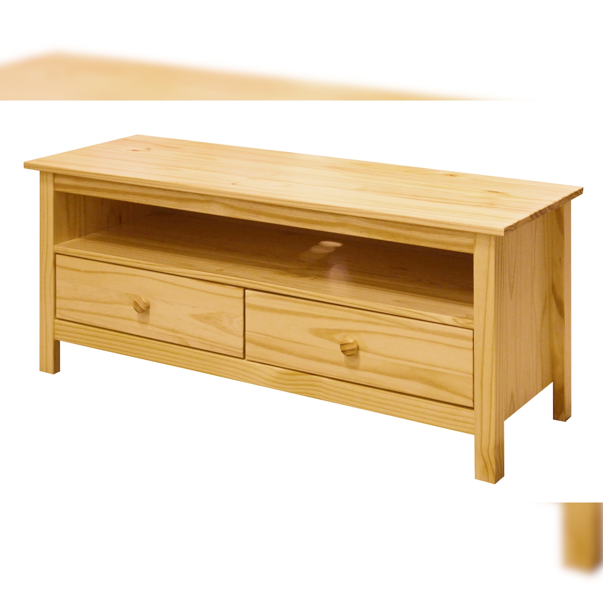 Möbilia TV-Lowboard | 2 Schubladen | Kiefer-Holz massiv | B 110 x T 39 x H 47 cm | naturfarben | 19020048 | Serie LOWBOARD Image