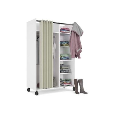 Begehbarer Kleiderschrank 100x160H cm mattweiß mit Vorhang und vier verstellbaren Einlegeböden Image