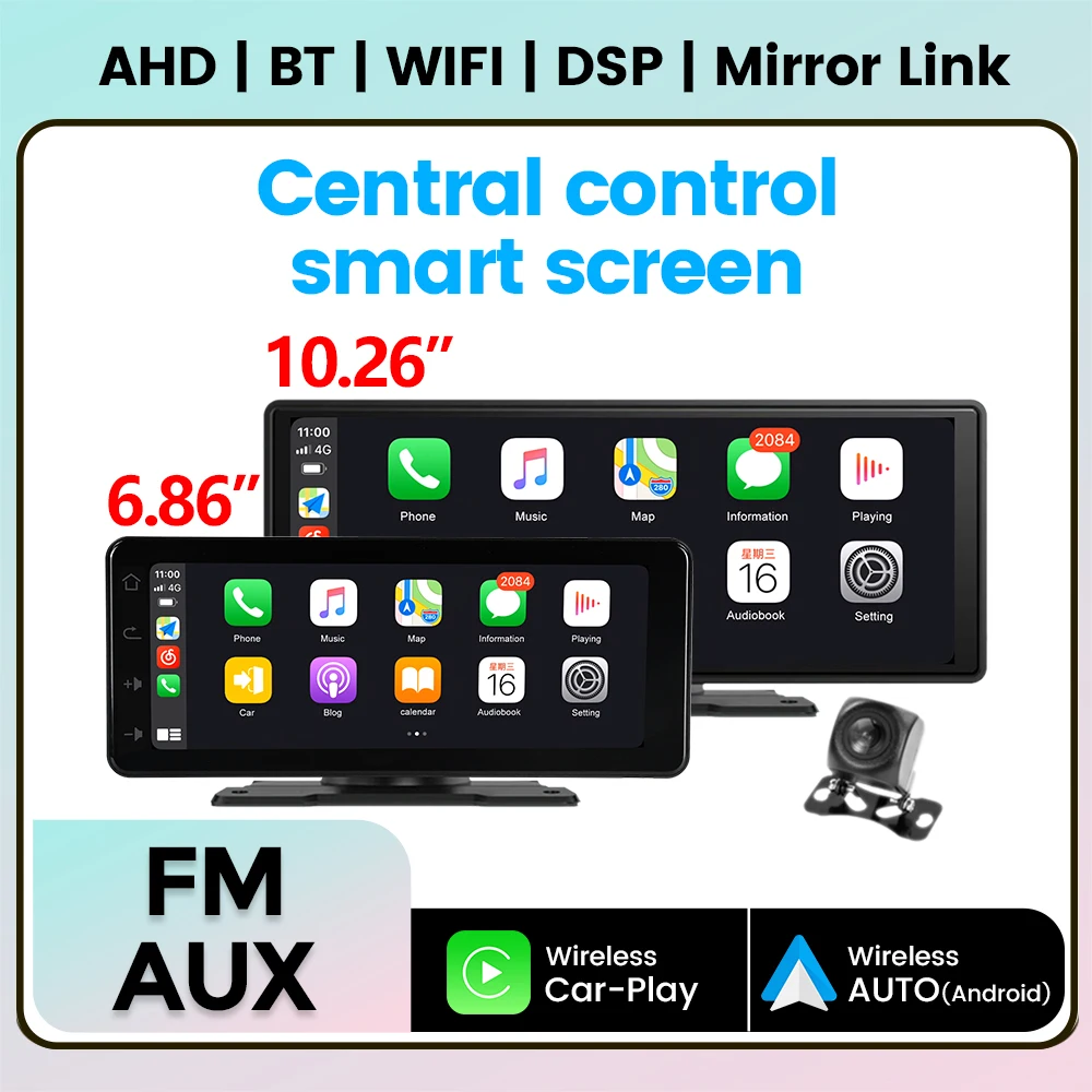 Wireless für Apple Carplay Android Auto Spiegel Link 6.86/10.26 ''Display Auto Zentral steuerung Smart Screen Ahd DSP WiFi BT FM Aux Image