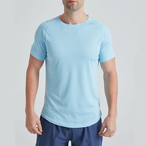 Herren Lauf-T-Shirt Fitnessshirt Kurzarm T-Shirt Lässig Athleisure Sommer Einfarbig Schnelltrocknend Weich Atmungsaktiv Fitnesstraining Gehen Joggen Sportbekleidung Sportkleidung Dunkelgrau Schwarz Image