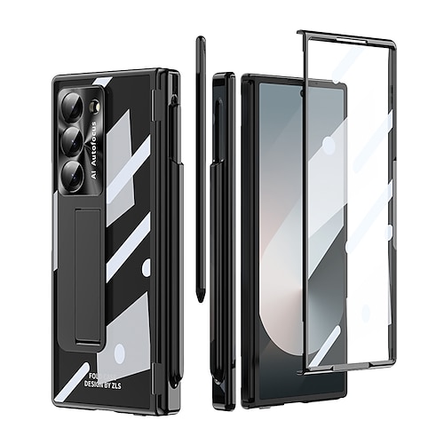 Handy Hülle Handyhüllen Für Samsung Galaxy Z Fold 6 Z Fold 5 Z Fold 4 Z Fold 3 Rückseite Mit Ständer mit Displayschutz Magnetisch Retro Rüstung PC Metall Image