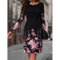 Damen Maxidress Sweatshirt-Kleid Winter Kleid Corsagenkleider Etuikleid Elegant Stilvoll Urlaub Party Strasse Regular Fit Blumen Langarm Rundhalsausschnitt Rosa Blau Orange Sommer Herbst Winter