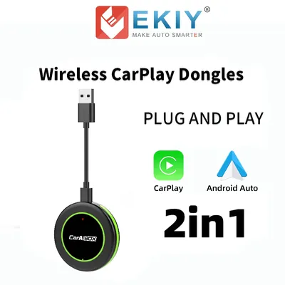 EKIY Universal 2in1 CarPlay Ai Box Wireless CarPlay Adapter&Wireless Android Auto Box Plug&Play For