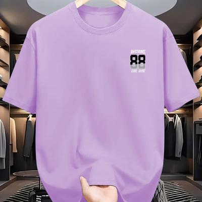 TEMU Awesome 88 Print Men's Short Sleeve Casual T-shirt, Crew Neck Tee Tops, Summer Outdoor Image
