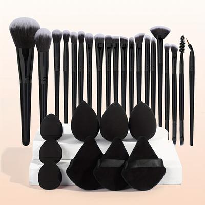 TEMU 20 Pcs Makeup Brushes+9 Pc Makeup Sponge Air Cushion Powder Puff Finger Puff Set Portable Makeup Tool Combination Foundation Makeup Brush Powder Blusher Brush Travel Gift Set Mother's Day Gift