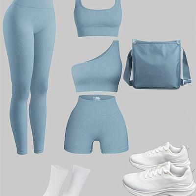 TEMU Women's 4-piece Yoga Set, Sport Athletic Leggings, Sports Bra, Shorts, For Gym And Outdoor Exercise (without Accesories)