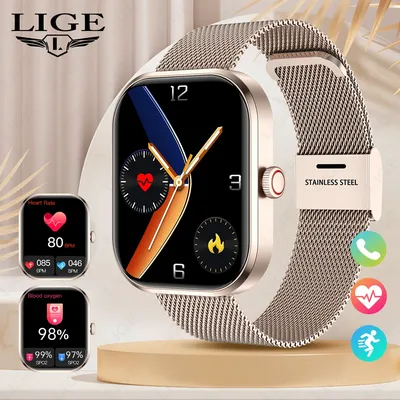 LIGE Smartwatch Women BT Call Full Touch Screen Luxury Men Sport Bracelet Lady Gift Waterproof Smartwatch For Android Phone IOS