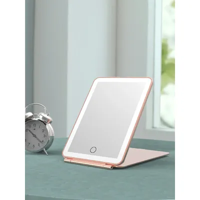 LED Foldable Travel Makeup Mirror 3 Colors Light Modes USB Rechargeable Touch Screen Portable Tabletop Cosmetic Mirror