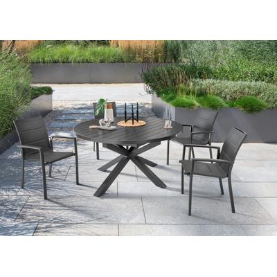 Garten-Essgruppe DESTINY "COSTA ARONA", grau (anthrazit), ausziehbare Tischplatte, Aluminium, Sitzmöbel-Sets, (Set, 5-tlg., 4 Sessel, 1 Tisch ausziehbar Ø 120/170x75cm) Aluminium Image