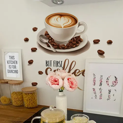 Autocollants muraux de tasse à café à motif créatif, décoration murale de fond de salon, café,