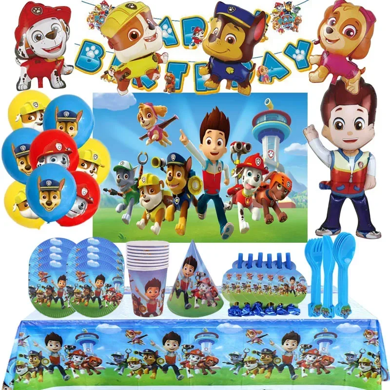 PAW Patrol Geburtstagsdekoration Folienballon Einweggeschirr Banner Hintergrund Hund Chase Marshall Skye Partyzubehör für Jungen Image