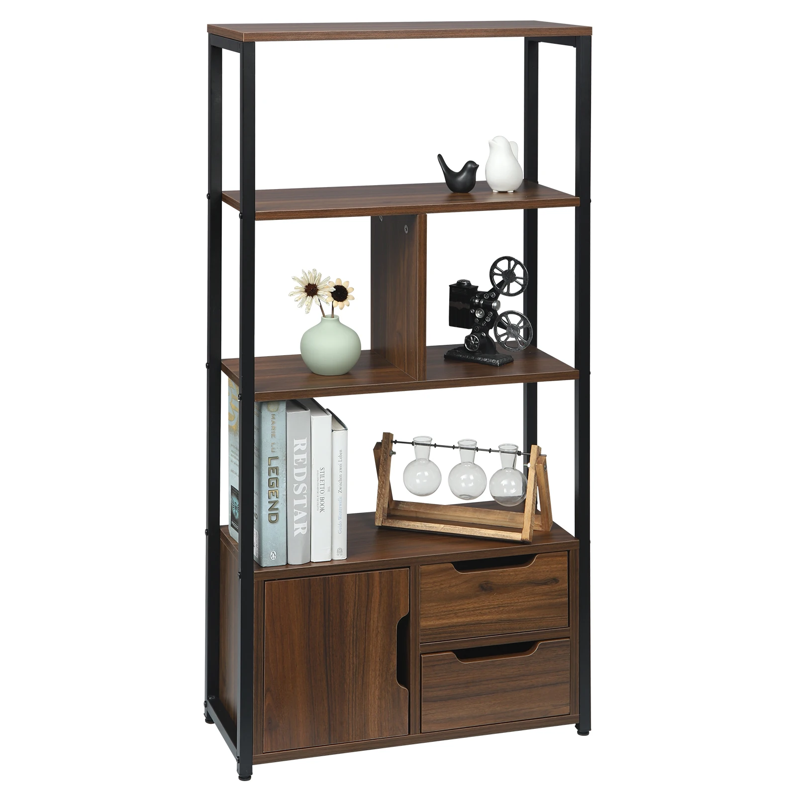 WOLTU Eck-Bücherregal, Bücherregale, Aufbewahrungsregal, stehende Regaleinheit mit 3 Schubladen für Wohnzimmer, Heimbüro, Dekoration Image