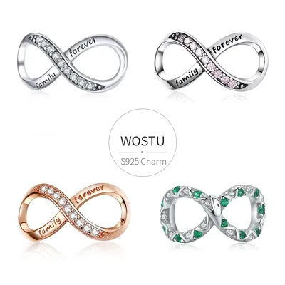 WOSTU Echt 925 Sterling Silber Unendlichkeit Liebe Charms Familie Für Immer Bead Fit Original