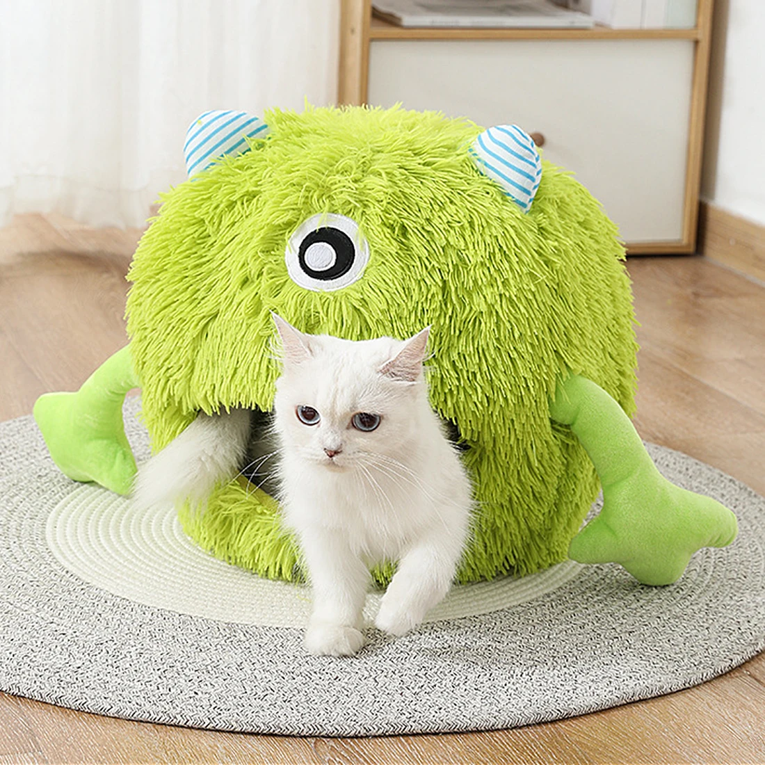 Katzen bett Haus Hund Zwinger niedlichen Monster Cartoon warmen Plüsch Kätzchen Kissen Korb Zelt Welpen Höhle Nest Matte Tasche Indoor Haustier liefert Image