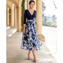 Strandhochzeit A-Linie Kleid Mutter der Braut Kleid Formal Hochzeitsgast Elegant Rundhalsausschnitt V-Ausschnitt Knöchellänge Chiffon Pailletten Stretchstoff 3/4 Länge Ärmel mit Blume Hochzeitsgast