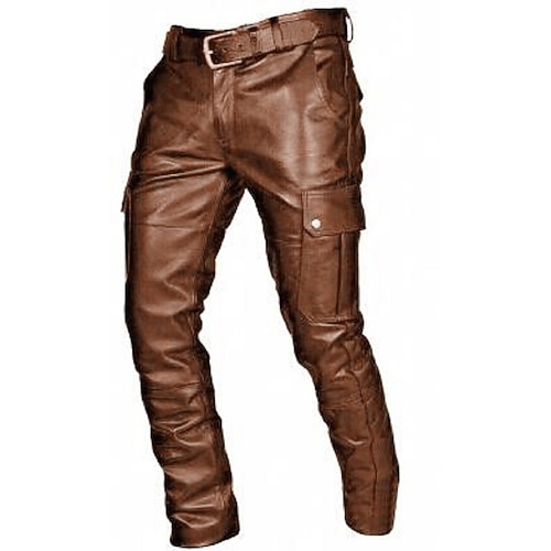 Herren Hose Hosen Lederhosen Freizeithose Multi Pocket Feste Farbe Motorrad Strassenmode Modisch Schwarz Rote Image