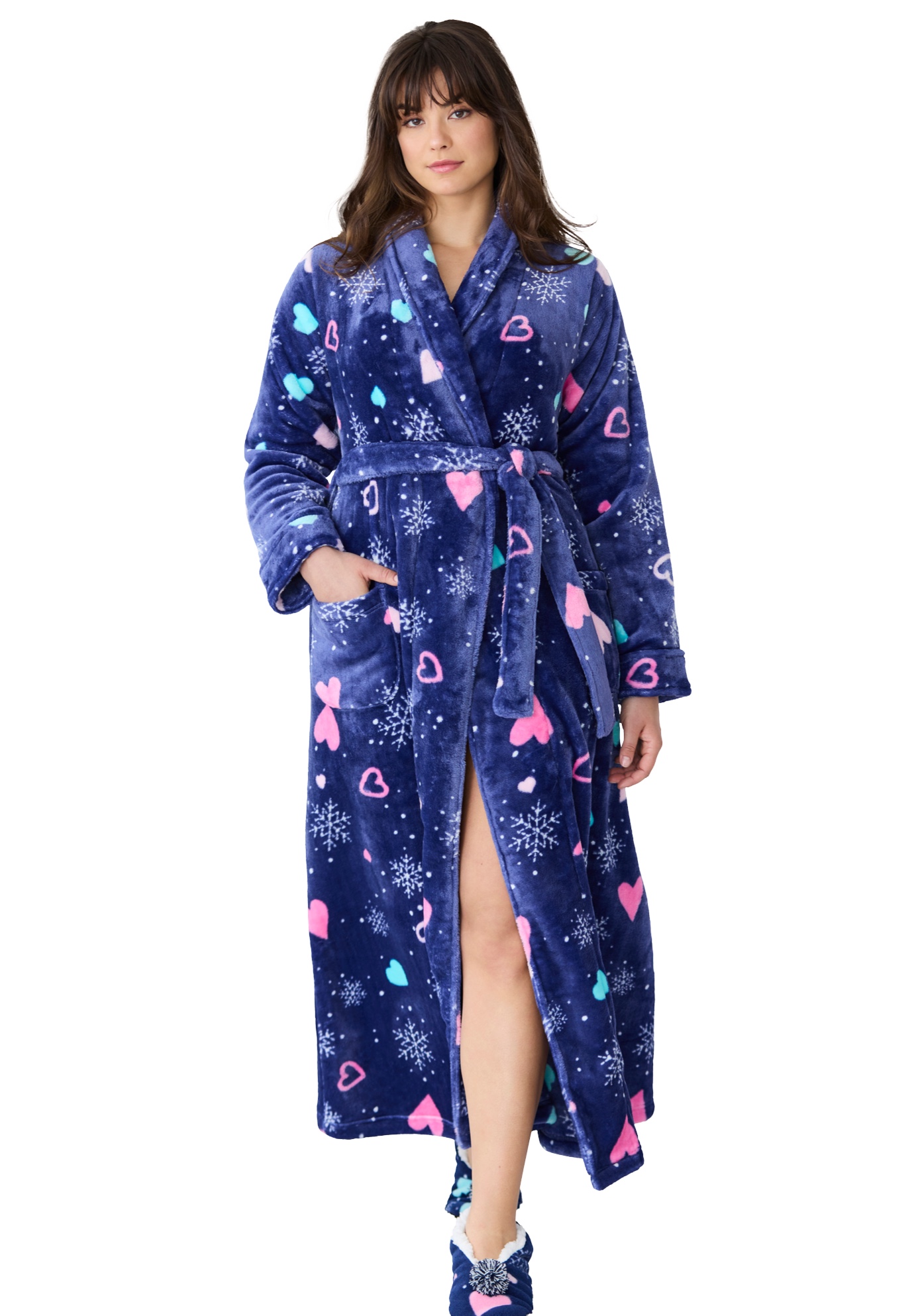 Plus Size Women's Plush Wrap Robe by Dreams & Co. in Evening Blue Snowflake (Size 22/24)