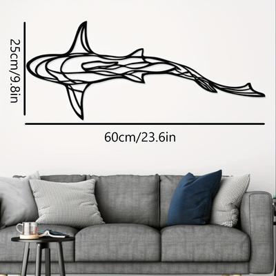 TEMU 1pc Shark Wall Art Wall Decorations, Line Shark Pendant Minimalist Wall Art Metal Iron Art Hollow Wall Hanging Pendant Ornament, For Home Room Living Room Office Decor Image